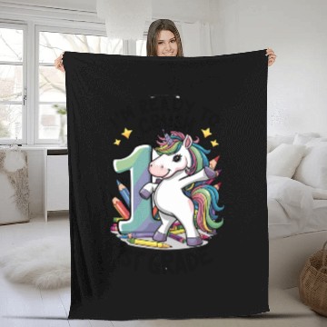 Discover Ready to Crush First 1st Grade Back School Unicorn Fleece Blankets
