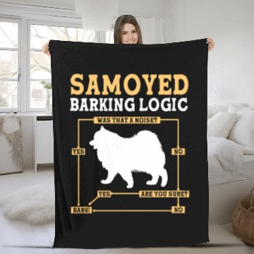 Discover Dog Barking Logic Funny Samoyed Dog Pun Fleece Blankets