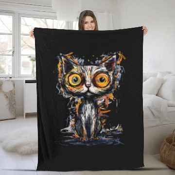 Discover Vibrant Abstract Cat Artwork Fleece Blankets