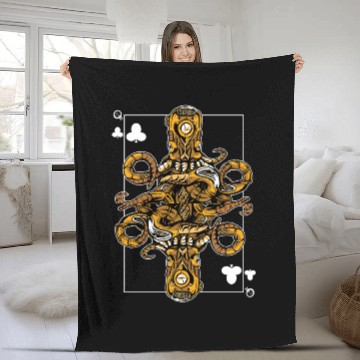 Discover Octopus Steampunk Card Game Queen of Clubs Poker Fleece Blankets