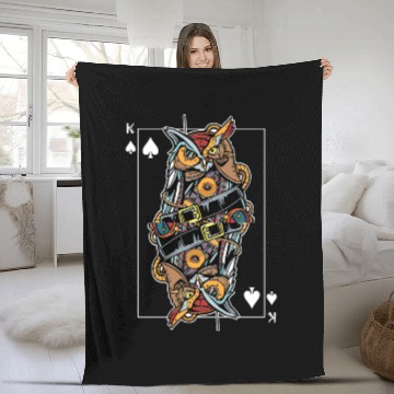 Discover Eagle Owl Steampunk Card Game King of Spades Poker Fleece Blankets