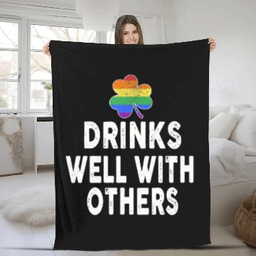Discover Drinks Well With Others LGBT Gay St Patricks Day Fleece Blankets