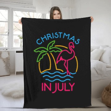 Discover Christmas In July Pink Flamingo Fleece Blankets