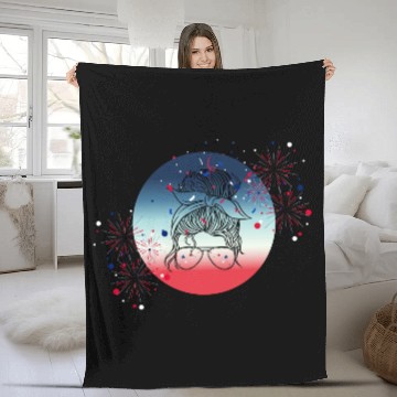 Discover 4th Of July Fireworks Messy Bun Fleece Blankets