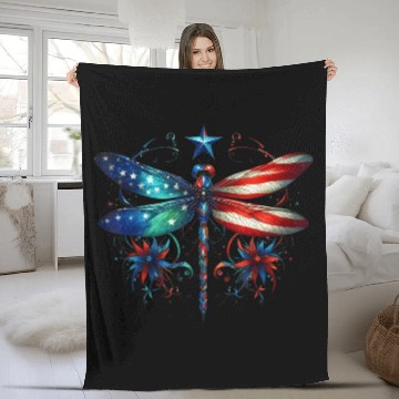 Discover American Flag Dragonfly Patriotic 4th of July Fleece Blankets