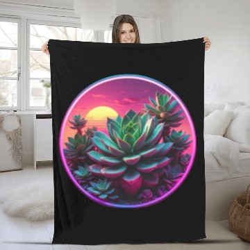 Discover Synthwave Succulent Art Fleece Blankets