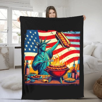 Discover Nostalgic American BBQ Design Lady Liberty BBQ Fleece Blankets