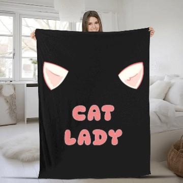 Discover Cute Cat Lady Fleece Blankets with Kitty Ears for Cat Lover