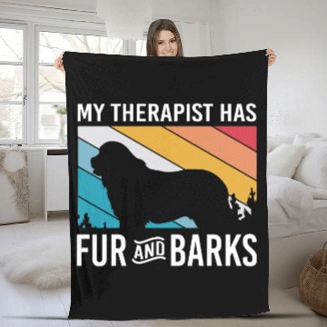 Discover My Therapist Has Fur And Barks Retro Therapy Dog Fleece Blankets