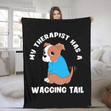 Discover My Therapist Has A Wagging Tail Cute Therapy Dog Fleece Blankets
