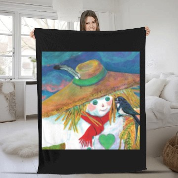 Discover Cute Scarecrow And Barn Swallow Illustration Fleece Blankets