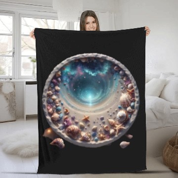 Discover Ocean Meets the Shore inside a circle design Fleece Blankets