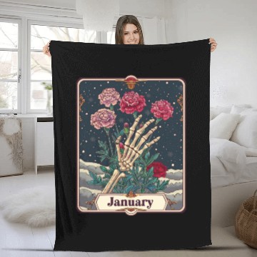 Discover January Gothic Tarot Card - Carnation Flower & Ske Fleece Blankets