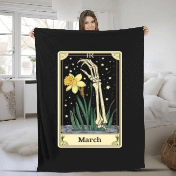 Discover March Gothic Tarot Card - Daffodil Flower & Skelet Fleece Blankets