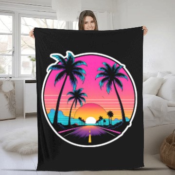 Discover Beach road sunset driving on a lonely road. Fleece Blankets