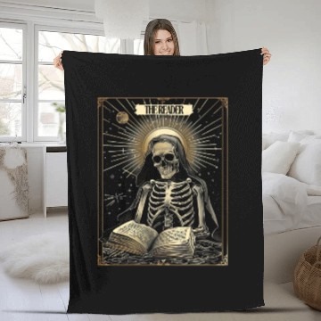 Discover The Reader Skeleton Book Lover Tarot Card Reading Fleece Blankets