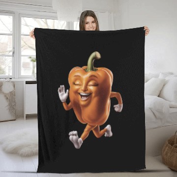 Discover Orange Bell Pepper Running Realistic Fleece Blankets