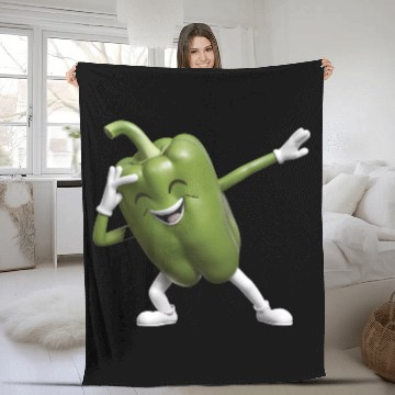 Discover Green Bell Pepper Dabbing Realistic Fleece Blankets