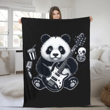 Discover Panda guitar Fleece Blankets