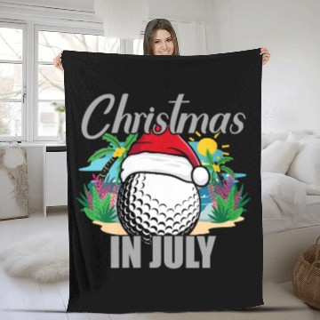 Discover Christmas in July Golf Santa Hat Funny Summer Fleece Blankets