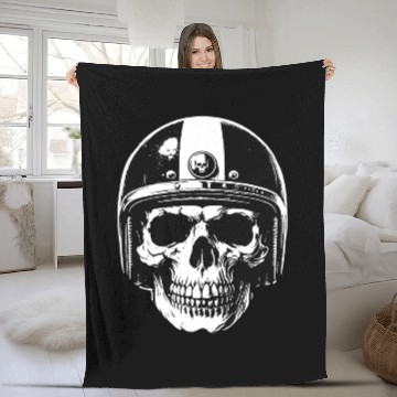 Discover Dark Art Skull Rider Helmet Motorcycle Biker Fleece Blankets