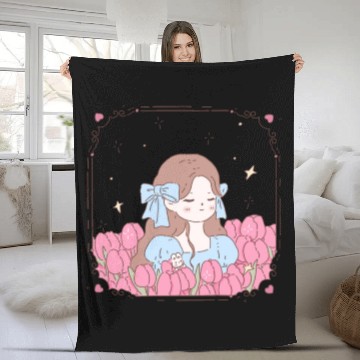 Discover girl and tulips Fleece Blankets
