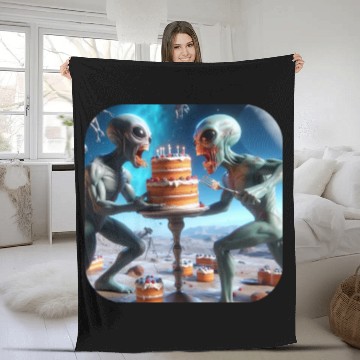 Discover Alien cake fight Fleece Blankets