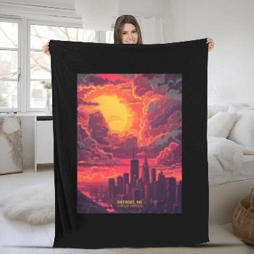 Discover Beautiful View of Detroit MI Fleece Blankets