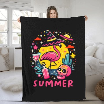 Discover Paradise Tropical Flamingo Summer Fleece Blankets