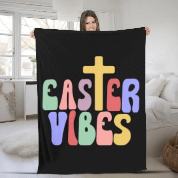 Discover Easter Vibes Cross Happy Easter Celebration Fleece Blankets