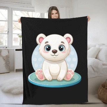 Discover polar bear cub Fleece Blankets