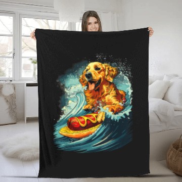 Discover Space Dog surfing Hot Fleece Blankets