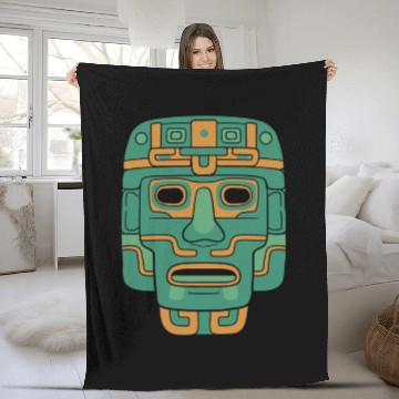 Discover Aztec God Ancient Mythology Huitzilopochtli Mask Fleece Blankets