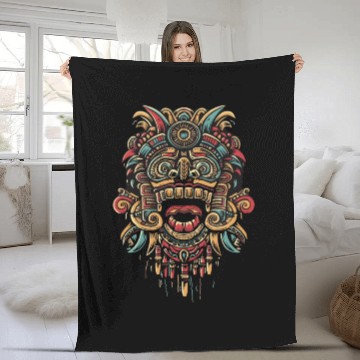 Discover Aztec God Ancient Mythology Tonatiuh Warrior Mask Fleece Blankets