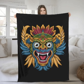 Discover Aztec God Ancient Mythology Tlaloc Vibrant Mask Fleece Blankets