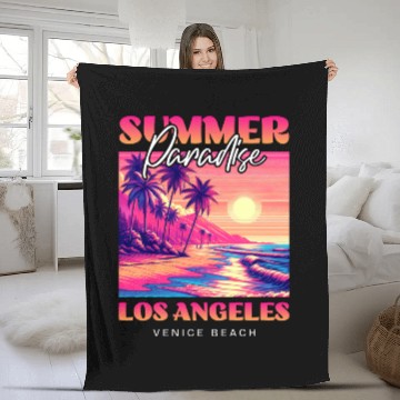 Discover Summer Paradise Los Angeles Venice Beach Fleece Blankets