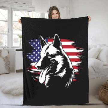 Discover US Flag Dog Face 4th Of July Belgian Malinois Fleece Blankets