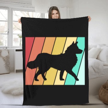 Discover Retro 80s Border Collie Dog Silhouette Fleece Blankets