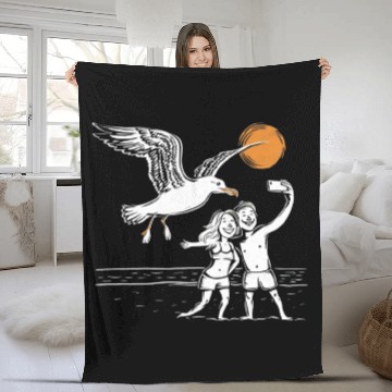 Discover Seagull Surprise: The Ultimate Beach Photobomb Fleece Blankets