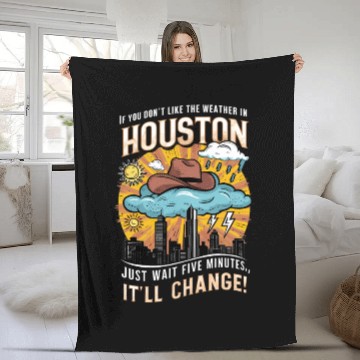 Discover Unpredictable Houston Weather - Fun City Art Fleece Blankets