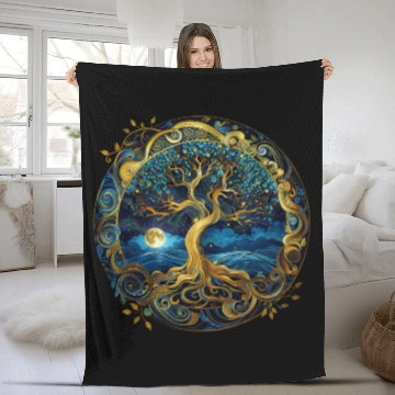Discover Irish Nordic Celtic Tree of Life Yggdrasil Fleece Blankets