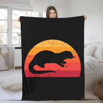 Discover Sea Otter Sunset Retro Cute Lutra Animal Lover Fun Fleece Blankets