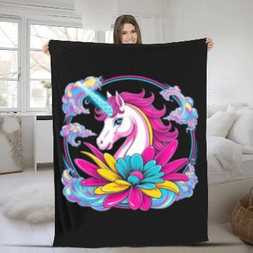 Discover Unicorn flowers colors Fleece Blankets