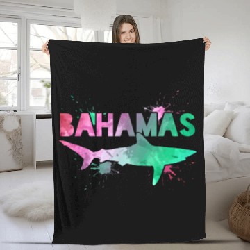 Discover Bahamas Shark Watercolor Souvenir Fleece Blankets