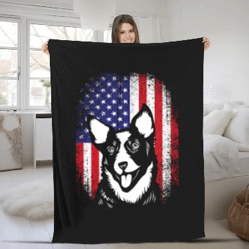 Discover 4th Of July US Flag Cute Australian Cattle Dog Fleece Blankets