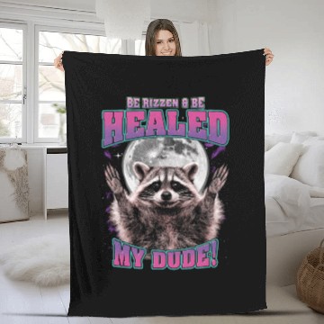 Discover Be Rizzen & Be Healed! Funny Raccoon Bootleg Fleece Blankets