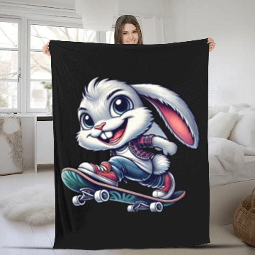 Discover White rabbit skateboard skateboarder funny bunny Fleece Blankets