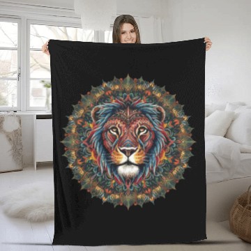 Discover Vibrant Lion Mandala Inspired Artistic Symmetry Fleece Blankets
