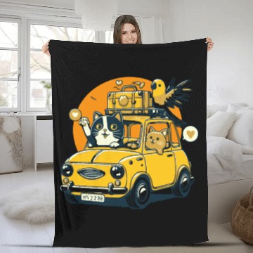 Discover Road Trip by Car : Life's Better with Cat Friends Fleece Blankets