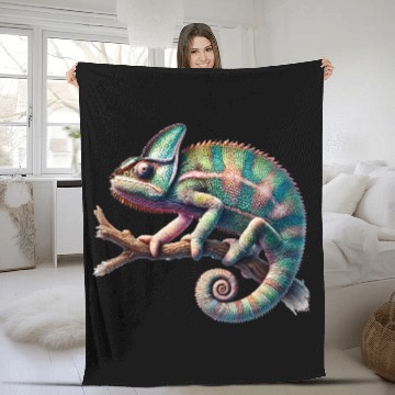 Discover fascinating, lively chameleon motif Fleece Blankets